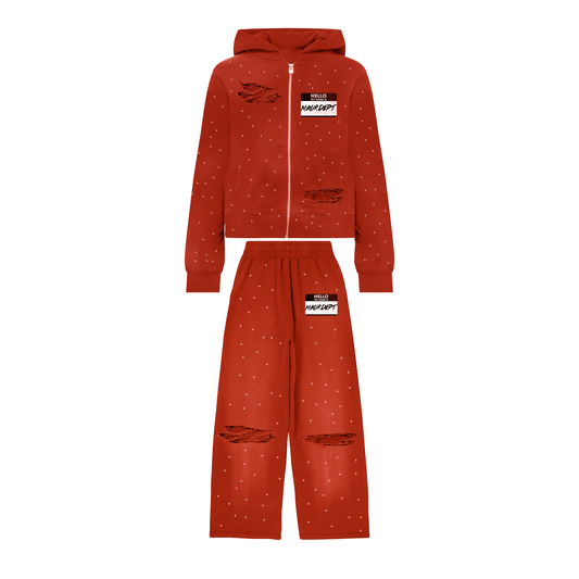 RED HELLO SWEATSUIT